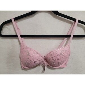 Victoria's Secret Dream Angels Push-Up Bra 32A Pink Silver Metallic Floral Lace